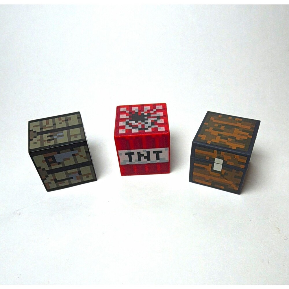Minecraft Mini Block Figures Lot Of 3 TNT Chest Gray Block Plastic 1.5 Inches